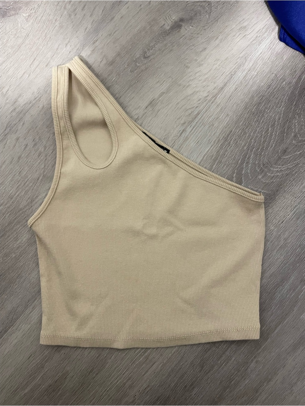 36 Zara Asymmetric Rib-Knit One-Shoulder Crop Top - Beige